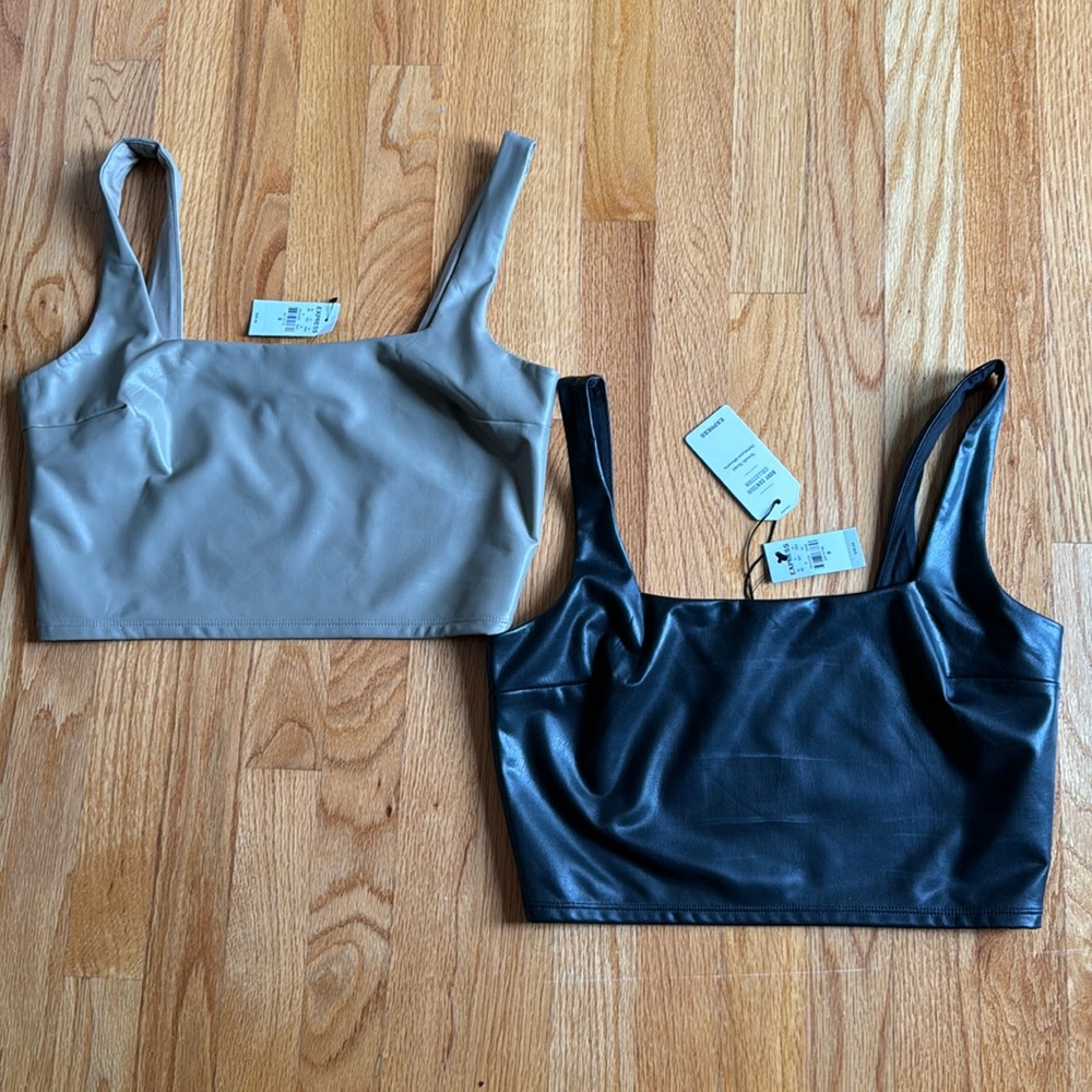 Two LEATHER EXPRESS crop tops! Taupe & Black. NWT! Size Medium